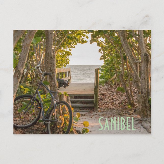 Carte Postale Sanibel Florida Beach Entrée avec Vélo (Devant)