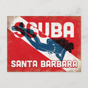 Carte Postale Santa Barbara Scuba Diver - Blue Retro