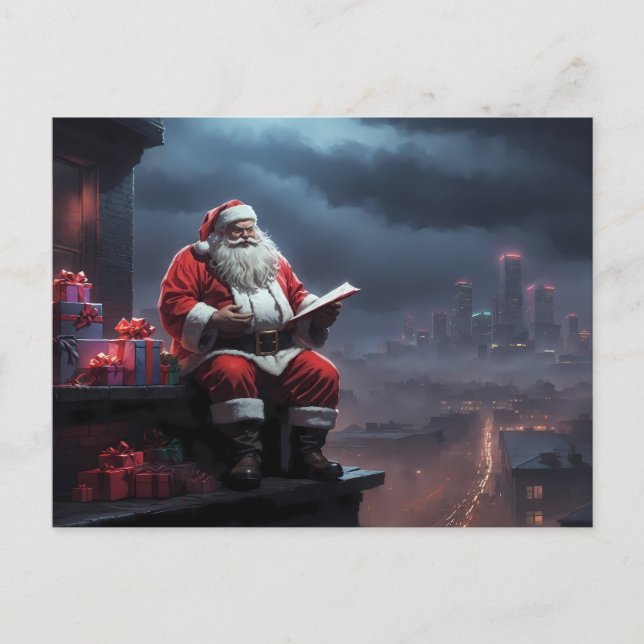 Carte Postale santa claus assise sur le toit (Devant)