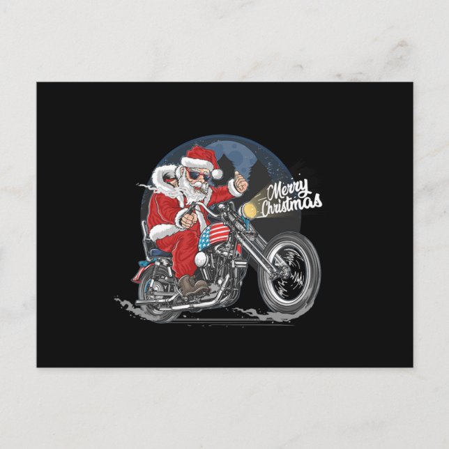 Carte Postale Santa Claus Biker US Drapeau Motorcycle Noël Gif (Devant)