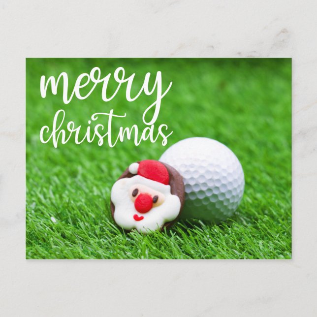 Carte Postale Santa Claus Face avec balle de golf sur vert (Devant)