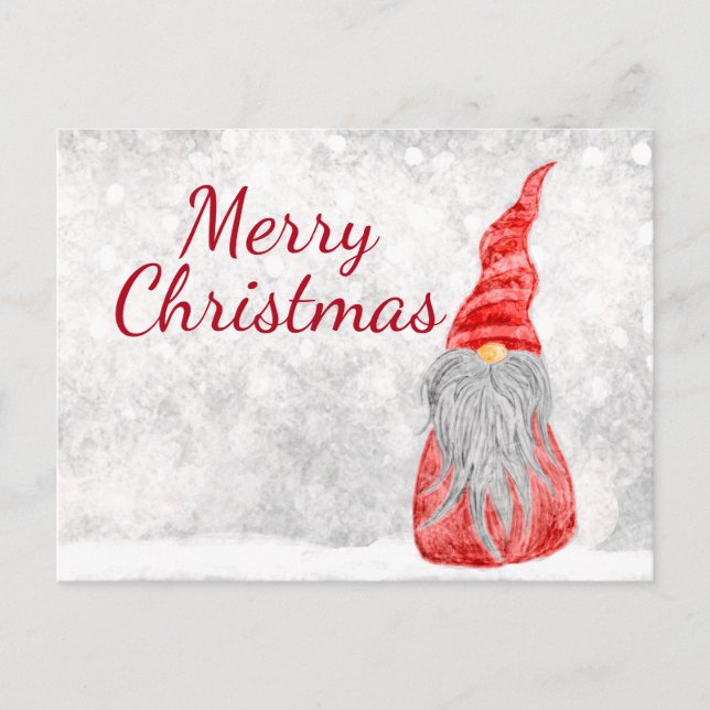 Carte Postale Santa Claus Gnome sur terrain neigeux (Devant)