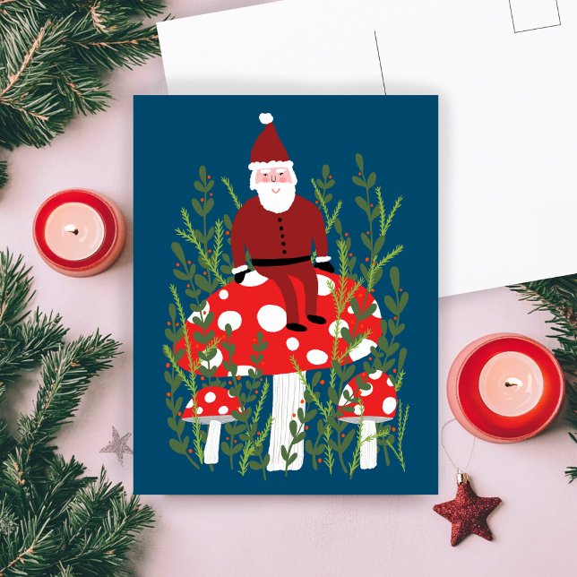 Carte Postale Santa Claus mignon sur les Noël des champignons ma (Santa Claus on Magical Mushroom Amanita Christmas Cute Xmas Postcard
)