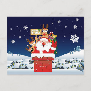 Carte Postale Santa Claus Reindeer Joyeux X-Mas Drôle