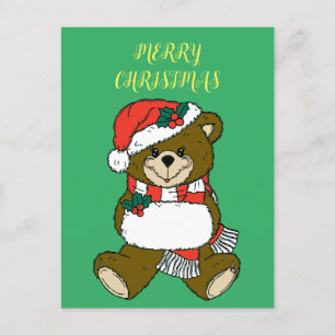Carte Postale Santa Claus Teddy Bear Art animal de Noël