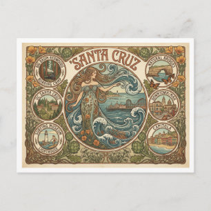 Carte Postale Santa Cruz Californie Art‑Nouveau Côtière