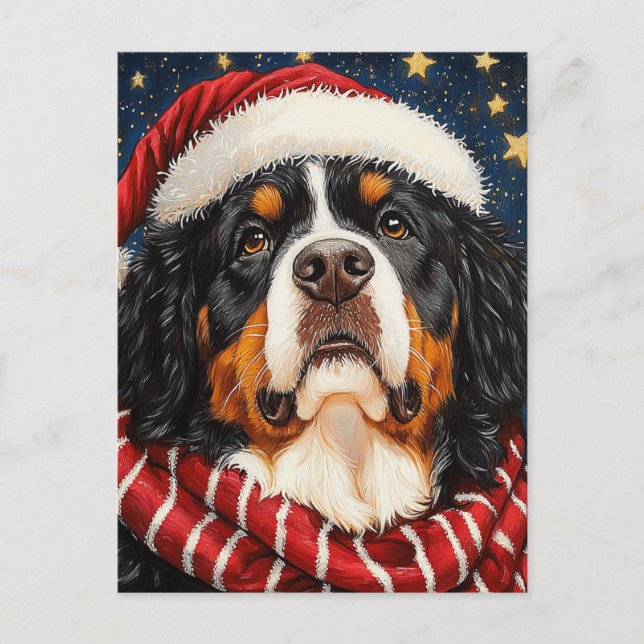 Carte Postale Santa Hat Bernese Mountain Dog Blue Gold Starry (Devant)