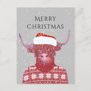 Carte Postale Santa Orange Highland Cow Joyeux Noël