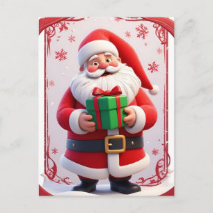 Carte Postale ❄️ Santa tenant un cadeau de Noël lumineux 🎄 Fest