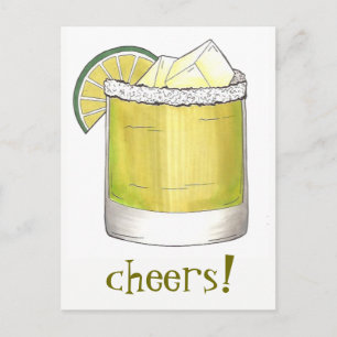 Carte Postale Santé! Célébration Margarita Cocktail Lime Green
