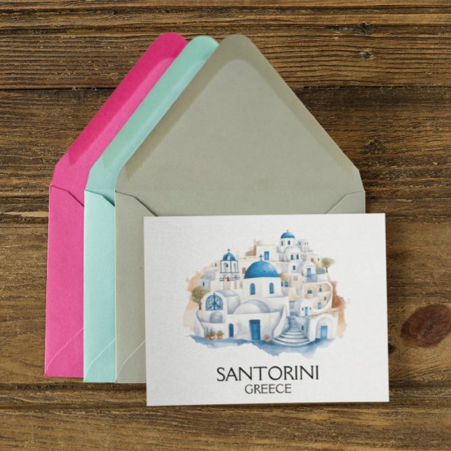 Carte Postale Santorin Grèce Bleu Toit Bâtiments Architecture (Santorini Greece Travel Illustration postcard)