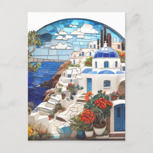 Carte Postale Santorin Grèce Faux Arc de mosaïque, Village grec
