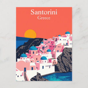 Carte Postale Santorin, Grèce Vintage voyage Blue Domes