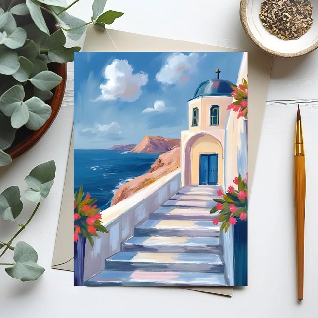 Carte Postale Santorin Grèce Watercolor Travel (Créateur téléchargé)
