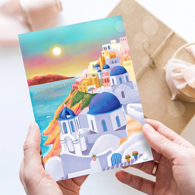 Carte Postale Santorin Print Greece Art Print Europe Travel (Créateur téléchargé)