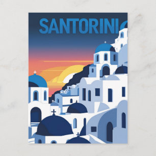 Carte Postale Santorin Sunset Blue Domes