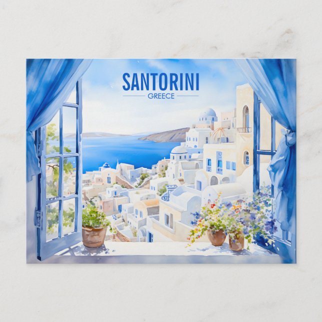 Carte Postale Santorini Aquarelle Peinture Grèce Voyage | Art (Devant)