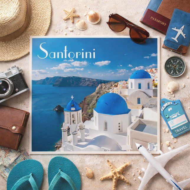 Carte Postale Santorini – Blue Domes by the Aegean (Créateur téléchargé)