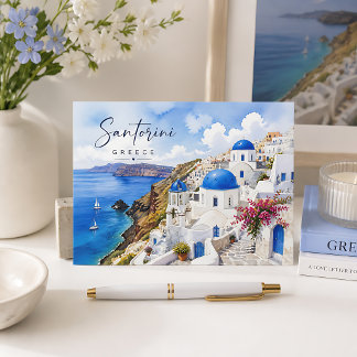 Carte Postale Santorini Greece Watercolor