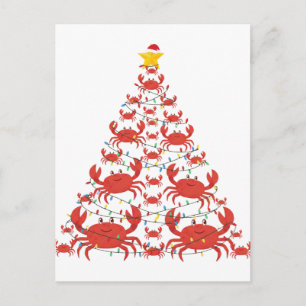 Carte Postale Sapin de Noël Crabe Chapeau de Père Noël Lumières