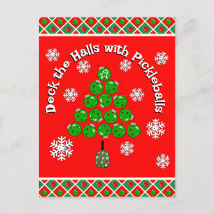 Carte Postale Sapin de Noël de pickleball Décorez les salles Rou