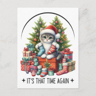 Carte Postale Sapin de Noël et chat 2025