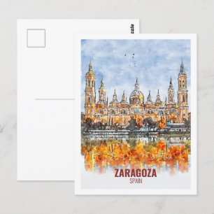 Carte Postale Saragosse Espagne Fameux Voyage Aquarelle croquis