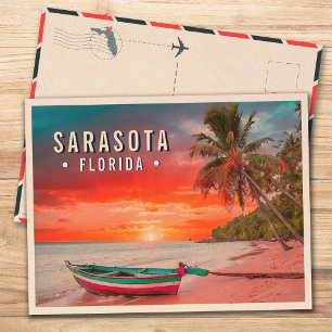 Carte Postale Sarasota Florida Beach Palm Tree tropical années 1