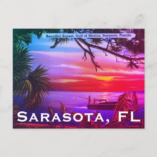 Carte Postale Sarasota, Florida Beach Sunset - Golfe du Mexique (Devant)