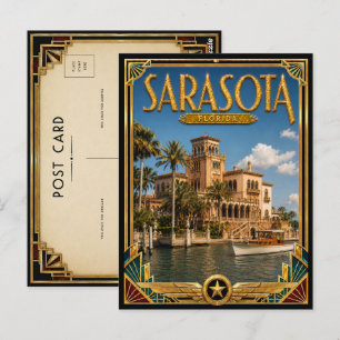 Carte Postale Sarasota Floride Art Déco Vintage Âge d'Or