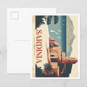 Carte Postale Sardaigne Italie Vintage voyage Illustration Postc