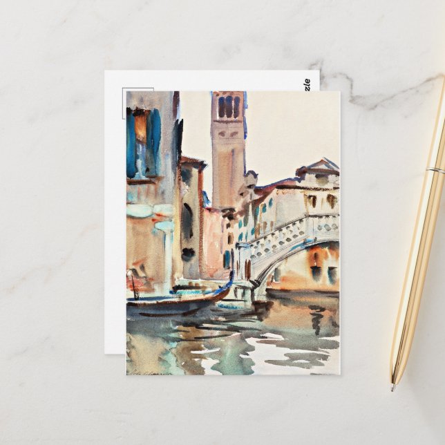 Carte Postale Sargent - Un pont et un Campanile, Venise, (Devant/Arrière en situation)