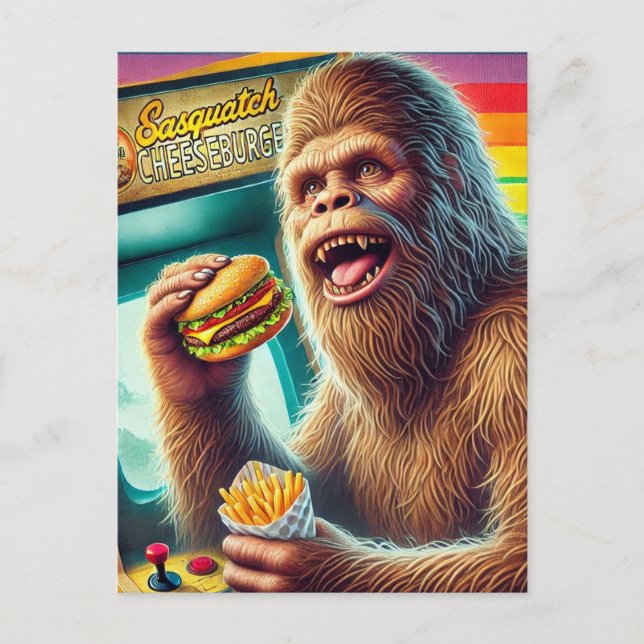 Carte Postale Sasquatch Cheeseburger et Fries Retro Arcade (Devant)