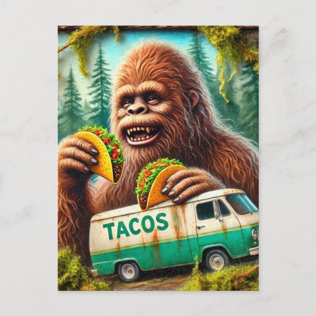 Carte Postale Sasquatch dans la forêt de Mossy avec tacos (Devant)
