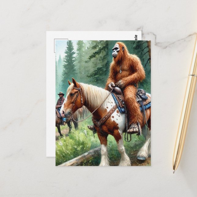 Carte Postale Sasquatch Dirige Un Cheval (Devant/Arrière en situation)