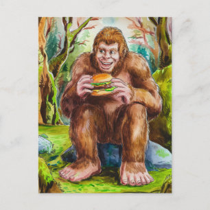 Carte Postale Sasquatch et Cheesburger dans une forêt de Mossy