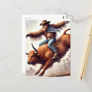 Carte Postale Sasquatch fait un tour de rodéo imaginaire art