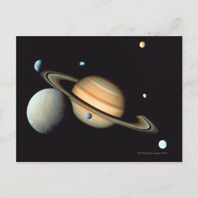 Carte Postale Saturne et satellites (Devant)