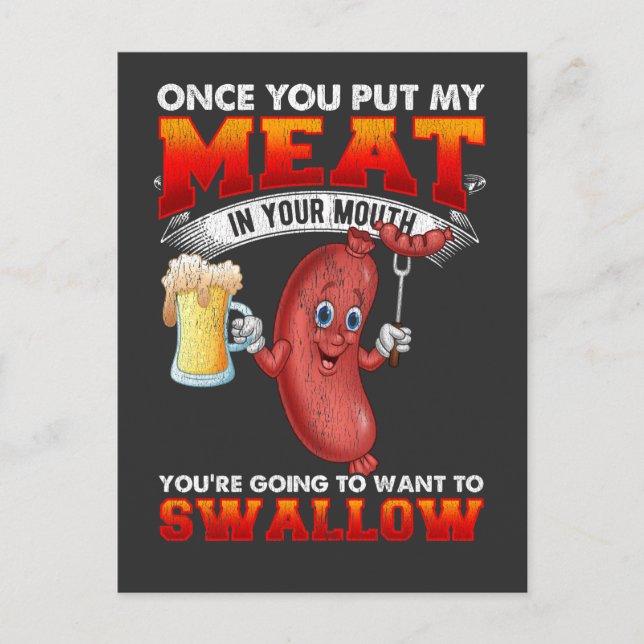 Carte Postale Saucisse barbecue amusante pour les amateurs de vi (Devant)