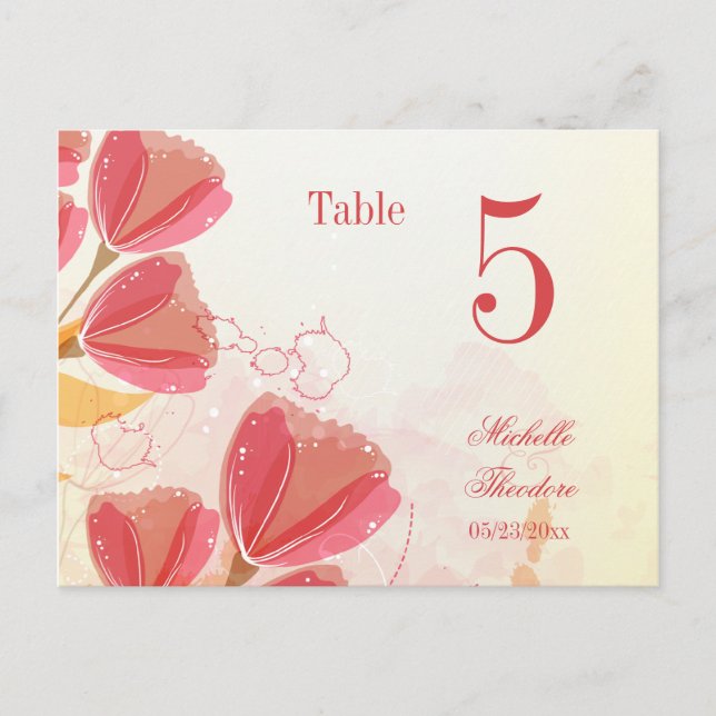 Carte Postale Saumon élégant tulipes rose mariage numéro de tabl (Devant)