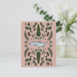 Carte Postale Saumon PNW Nature Fir Ferns Berries Fête de la rec