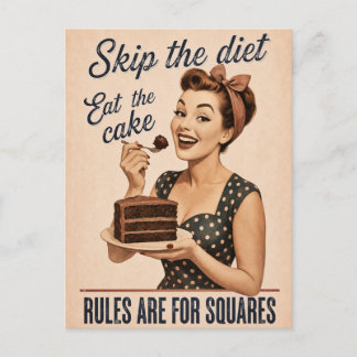 Carte Postale Sauter le régime Manger le gâteau Rétro