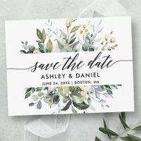 Sauvegarder la date aquarelle verdure calligraphie