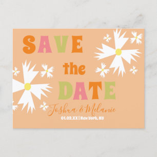 Carte Postale Sauver la Date Daisy Groovy Floral Lime Rose
