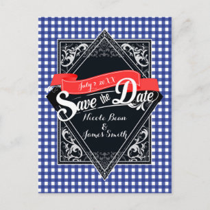 Carte Postale Sauver la date de vérification à carreaux bleus En