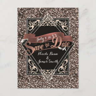 Carte Postale Sauver la date Noir & Faux Or Paillettes Fiançaill