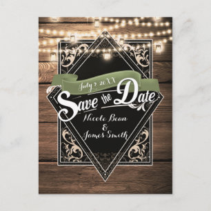 Carte Postale Sauver la date Rustique Bois & Lumières Fiançaille