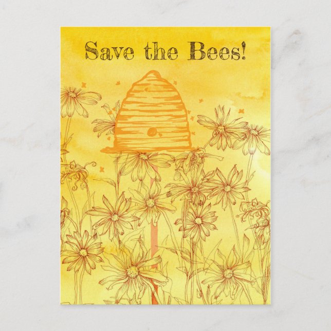 Carte Postale Sauvez l'abeille Abeille Fleur sauvage Skep (Devant)