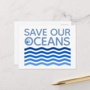 Carte Postale Sauvez nos océans Blue Stylisé Earth Waves