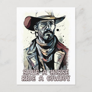Carte Postale Sauvez une balade à cheval un Cowboy Drôle des cha